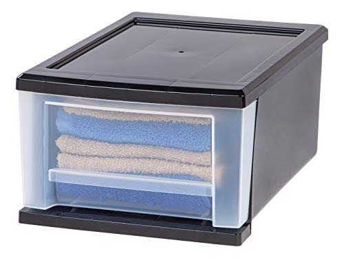 IRIS USA 7 Qt. Plastic Stackable Storage Drawers, Small, 4 Pack, Multi-Purpose Bins for Bedroom, Bathroom, Closet, Craft Room, Garage, Kids Room, Office, Pantry, Under Sink, Black