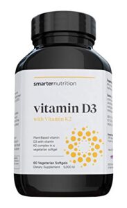 plant-based vitamin d3 immune support with vegan k2 complex in a vegetarian softgel – includes 5,000 iu of vitamin d for immunity boost, complete bone health & arterial protection (1 d3+k2)