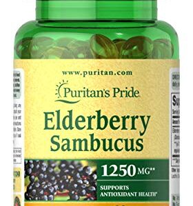 Puritans Pride Elderberry Sambucus 1250mg, Supports antioxidant Health, 60ct