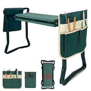 luckyermore garden kneeler and seat heavy duty gardening bench for kneeling and sitting folding garden stools with two tool pouches and widen soft kneeling pad
