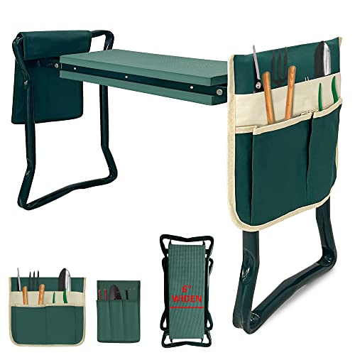 LUCKYERMORE Garden Kneeler and Seat Heavy Duty Gardening Bench for Kneeling and Sitting Folding Garden Stools with Two Tool Pouches and Widen Soft Kneeling Pad