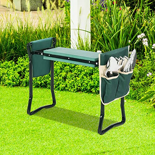 LUCKYERMORE Garden Kneeler and Seat Heavy Duty Gardening Bench for Kneeling and Sitting Folding Garden Stools with Two Tool Pouches and Widen Soft Kneeling Pad