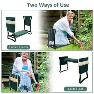 LUCKYERMORE Garden Kneeler and Seat Heavy Duty Gardening Bench for Kneeling and Sitting Folding Garden Stools with Two Tool Pouches and Widen Soft Kneeling Pad