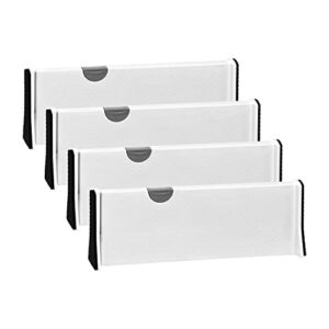 jonyj drawer dividers organizer 4 pack, adjustable separators 4″ high expandable from 11-17″ for bedroom, bathroom, closet,clothing, office, kitchen storage, strong secure hold, foam ends（white）