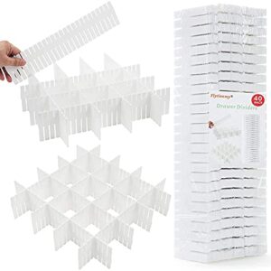 Flytianmy 40Pcs Drawer Dividers, Adjustable Drawer Organizer for Socks, Underwear, Makeup, Can Help Tidy Kitchen, Bedroom, Dresser White