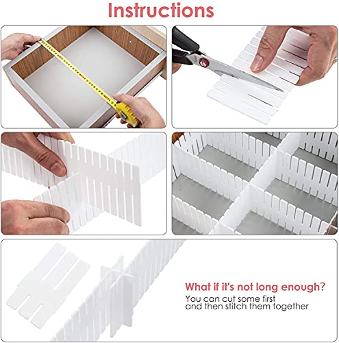 Flytianmy 40Pcs Drawer Dividers, Adjustable Drawer Organizer for Socks, Underwear, Makeup, Can Help Tidy Kitchen, Bedroom, Dresser White