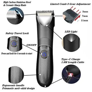 FENGCHUNS Body Hair Trimmer,Electric Groin Trimmer for Men,Ball Shaver Trimmer with LED Indicator,Male Pubic Hair Trimmer, Waterproof Wet/Dry Trimmer Women Hair Clipper Safety Body Grooming