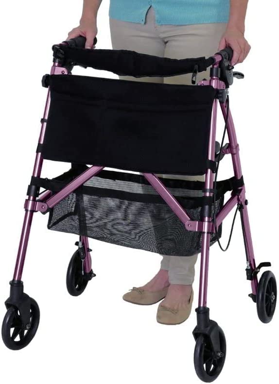 Stander EZ Fold-N-Go Rollator, Lightweight Folding Mobility Rolling Walker for Seniors and Adults, 6-inch Wheels, Locking Brakes, and Padded Seat with Backrest, Regal Rose