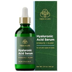 tree of life hyaluronic acid hydrating facial serum with brightening vitamin c, smoothing & tightening for face, clean dermatologist-tested skin care, bonus size 2 fl oz