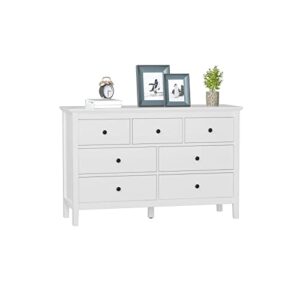 carpetnal white dresser, modern dresser for bedroom, 7 drawer double dresser with wide drawer and metal handles, wood dressers & chests of drawers for hallway, entryway.