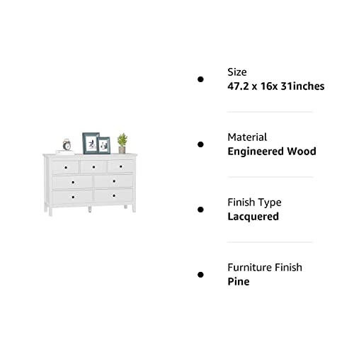 CARPETNAL White Dresser, Modern Dresser for Bedroom, 7 Drawer Double Dresser with Wide Drawer and Metal Handles, Wood Dressers & Chests of Drawers for Hallway, Entryway.