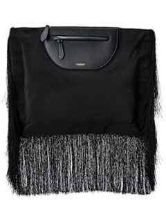 burberry olympia fringe canvas & leather clutch, black