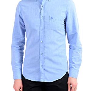 BURBERRY Men's Blue Linen Long Sleeve Button Down Shirt US S IT 48