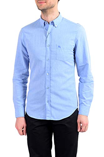 BURBERRY Men's Blue Linen Long Sleeve Button Down Shirt US S IT 48