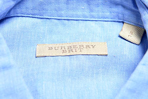 BURBERRY Men's Blue Linen Long Sleeve Button Down Shirt US S IT 48