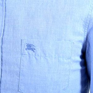 BURBERRY Men's Blue Linen Long Sleeve Button Down Shirt US S IT 48