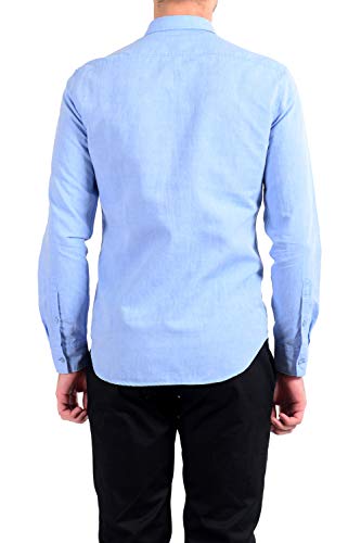 BURBERRY Men's Blue Linen Long Sleeve Button Down Shirt US S IT 48