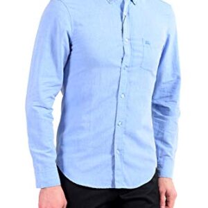 BURBERRY Men's Blue Linen Long Sleeve Button Down Shirt US S IT 48