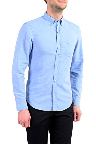 BURBERRY Men's Blue Linen Long Sleeve Button Down Shirt US S IT 48