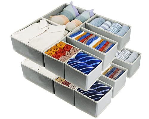 12 Pack Drawer Organizer, Foldable Drawer Organizers for Clothing, Cloth Drawer Dividers Storage Bins, Clothes Drawer Organizer for Underwear,Folded Clothes,Baby Clothing,Socks,Bra,Towels,Ties