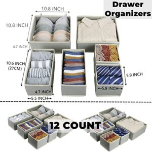 12 Pack Drawer Organizer, Foldable Drawer Organizers for Clothing, Cloth Drawer Dividers Storage Bins, Clothes Drawer Organizer for Underwear,Folded Clothes,Baby Clothing,Socks,Bra,Towels,Ties