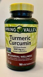 spring valley turmeric curcumin 500mg with ginger powder, general wellness, 180 capsules