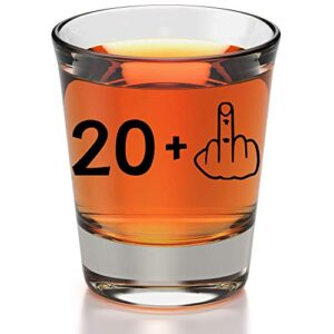 21st birthday shot glass – 21 + middle finger funny birthday gifts for him or her – silly bday decorations for men, women, daughter, sister, best friend, co-worker – twenty one birthday shot glass