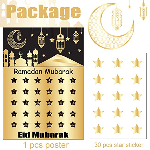 Ramadan Decorations Calendar Eid Calendar Countdown Advent Calendar 2023 Ramadan Calendar Eid Calender Activities for Kids with 30 Reusable Stars Ramadan Mubarak Gift Decor for Home Wall