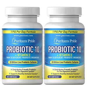 puritan’s pride probiotic 10 with vitamin d, 60 capsules (pack of 2)