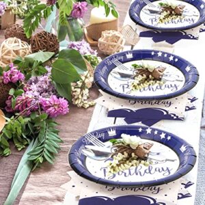 21st Birthday Decorations for Her/Him, 96pcs Happy Birthday Plates and Napkins Navy Blue Party Tableware Set Party Supplies Paper Plates Napkins Cups 21st Birthday Plates - Serves 24 Guests