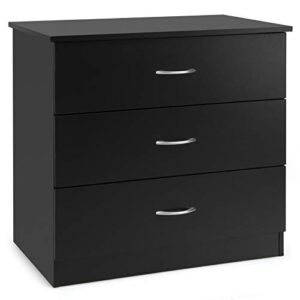 giantex 3 drawers dresser wood dresser chest w/large storage space, solid wood frame & premium metal handle, accent furniture for bedroom, living room, closet, entryway, hallway dresser (black)