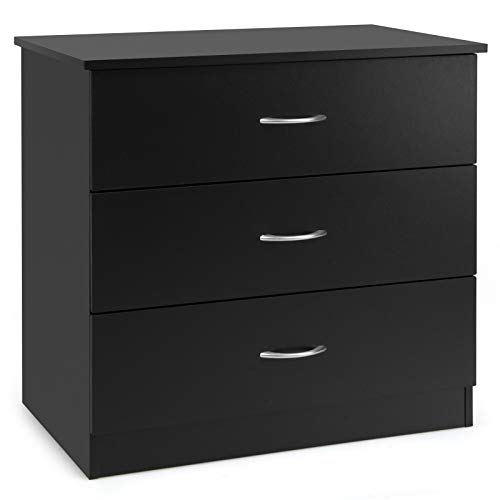 Giantex 3 Drawers Dresser Wood Dresser Chest W/Large Storage Space, Solid Wood Frame & Premium Metal Handle, Accent Furniture for Bedroom, Living Room, Closet, Entryway, Hallway Dresser (Black)