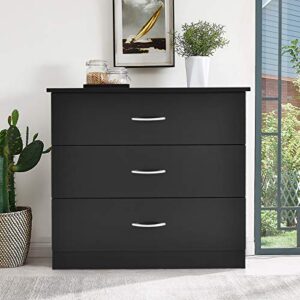 Giantex 3 Drawers Dresser Wood Dresser Chest W/Large Storage Space, Solid Wood Frame & Premium Metal Handle, Accent Furniture for Bedroom, Living Room, Closet, Entryway, Hallway Dresser (Black)