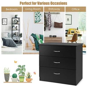 Giantex 3 Drawers Dresser Wood Dresser Chest W/Large Storage Space, Solid Wood Frame & Premium Metal Handle, Accent Furniture for Bedroom, Living Room, Closet, Entryway, Hallway Dresser (Black)