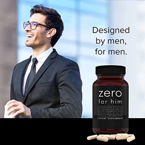 Zero for Him Dietary Fiber Supplement for Men (150caps) Strong Vegan Fiber Pills, Psyllium Husk, Flax Seeds and Chia Seeds Pure Supplement for Digestive Health, Men Seeking Clean and Fun Night