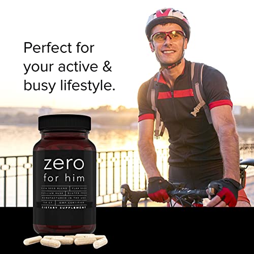 Zero for Him Dietary Fiber Supplement for Men (150caps) Strong Vegan Fiber Pills, Psyllium Husk, Flax Seeds and Chia Seeds Pure Supplement for Digestive Health, Men Seeking Clean and Fun Night