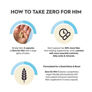 Zero for Him Dietary Fiber Supplement for Men (150caps) Strong Vegan Fiber Pills, Psyllium Husk, Flax Seeds and Chia Seeds Pure Supplement for Digestive Health, Men Seeking Clean and Fun Night