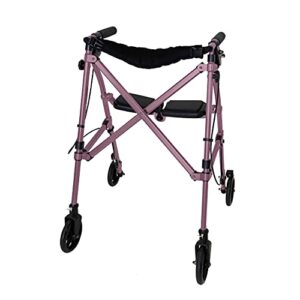 able life space saver rollator, lightweight folding mobility rolling walker for seniors and adults, 6-inch wheels, locking brakes, and padded seat with backrest, regal rose
