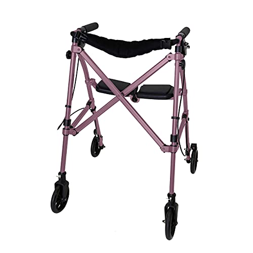 Able Life Space Saver Rollator, Lightweight Folding Mobility Rolling Walker for Seniors and Adults, 6-inch Wheels, Locking Brakes, and Padded Seat with Backrest, Regal Rose