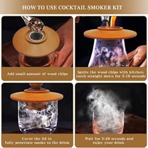 Cocktail Smoker Kit with Torch, Old Fashioned Bourbon Whiskey Smoker Kit with 4 Flavour Wood Chips, Drink Smoking Infuser Kit with Ice Cubes, Whiskey Gifts for Men, Dad,Husband,Fathers Day(No Butane)