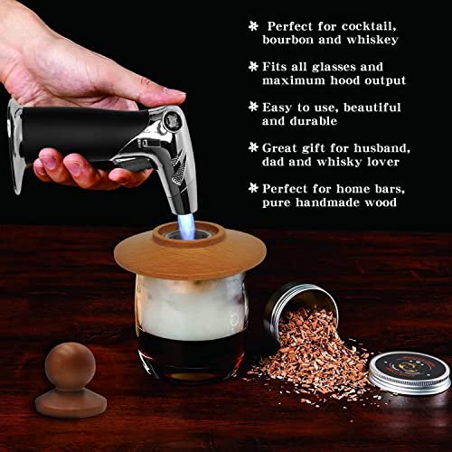 Cocktail Smoker Kit with Torch, Old Fashioned Bourbon Whiskey Smoker Kit with 4 Flavour Wood Chips, Drink Smoking Infuser Kit with Ice Cubes, Whiskey Gifts for Men, Dad,Husband,Fathers Day(No Butane)