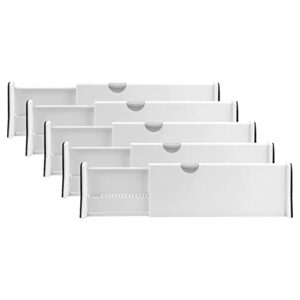 rapturous deep drawer divider – 4 inches high, expands from 11-17 inch, adjustable tall dividers for kitchen, bedroom – expandable organizers for clothes, dressers etc – 5 pack white drawer separators