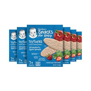 gerber snacks for baby teethers, gentle teething wafers, strawberry apple spinach, 1.7 ounce, 12 count box (pack of 6)