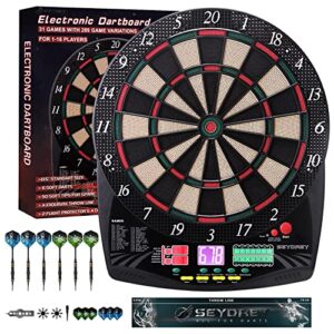 electronic dart board, soft tip dartboard set with 6 darts 50 soft tips, lcd display, power adapter, throw line