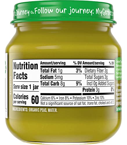 Gerber Organic for Baby 1st Foods Baby Food Jar, Pea, USDA Organic & Non-GMO Pureed Baby Food for Supported Sitters, 4-Ounce Glass Jar (Pack of 10 Jars)