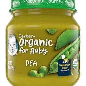 Gerber Organic for Baby 1st Foods Baby Food Jar, Pea, USDA Organic & Non-GMO Pureed Baby Food for Supported Sitters, 4-Ounce Glass Jar (Pack of 10 Jars)