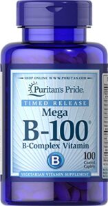 puritans pride vitamin b100 complex timed release 100 caplets, 100 count (2812)