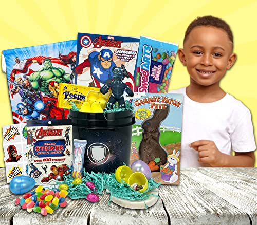 Avengers Easter Gift Basket For Kids Already Filled - Easter Care Package Gift Pack Bundle Prefilled With Easter Eggs Candy Chocolate for Boys Girls Young Children Toddlers Grandchildren