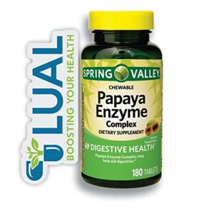 support optimal digestion and nutrient absorption with spring valley papaya enzyme complex – chewable tablets dietary supplement, 180 count. includes luall fridge magnetic