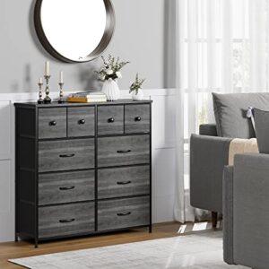 Nicehill Dresser for Bedroom with 10 Drawers, Storage Drawer Organizer, Tall Chest of Drawers for Closet, Clothes, Kids, Baby, Living Room, Wood Board, Fabric Drawers(Black Wood Grain)